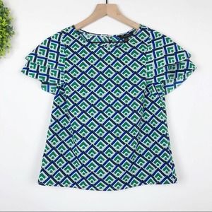 🌿 Banana Republic Green Blue Mosaic Blouse XXS